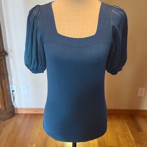 BCBGMaxAzria Blue Puff Sleeve Top